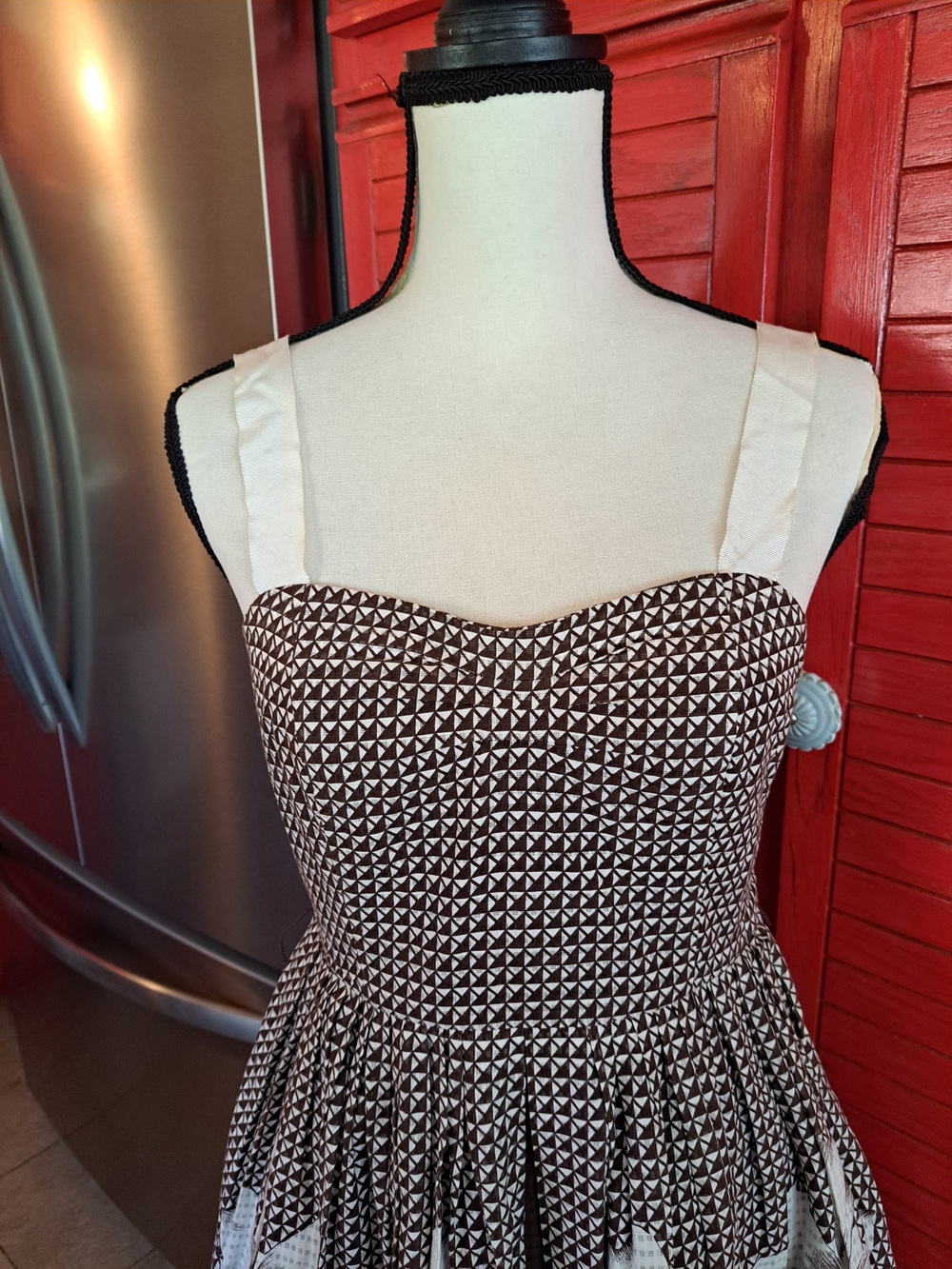 Esme & Esyllte Sz 4 Brown White Check Floral Dress - Picture 3 of 6